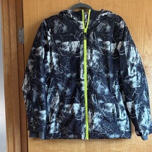 Lands' End Kids Puffer Jacket - Black and White Swirl.  Husky (extended size XL)